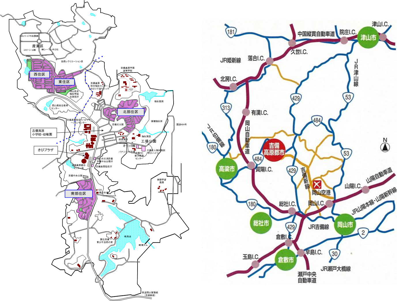 吉備高原都市へのアクセス図です