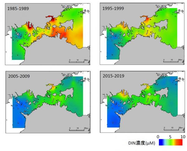 岡山県周辺海域の過去からの栄養塩濃度の変化