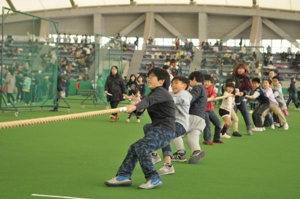 親子で様々なスポーツを体験しました（写真は、綱引き）