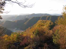 紅葉に彩られた天神山城の写真