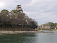 東からのぞむ岡山城の天守閣