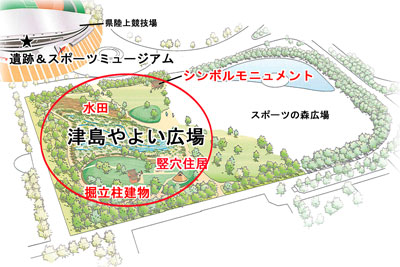 津島やよい広場の案内図
