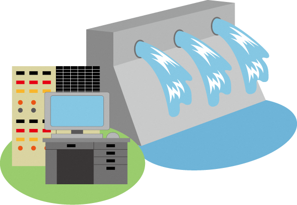 ダムの放水のイラストです。