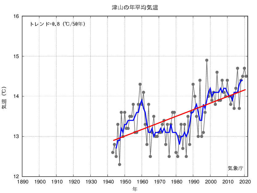 津山の年平均気温