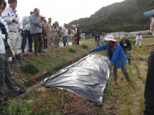 防草シートの張り方実演会