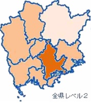 インフルエンザレベルマップ（岡山市Lv3、全県（美作除く）Lv2）
