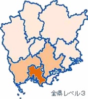 インフルエンザレベルマップ（倉敷市Lv3、岡山市、備中Lv2）