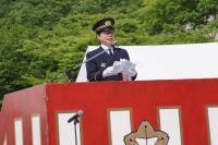 岡山県消防操法訓練大会であいさつをする伊原木知事の写真