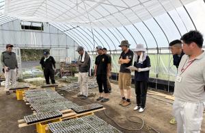 クラブ員のブロッコリー育苗施設を見学している写真