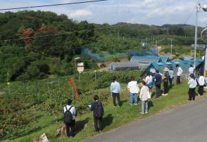 岡山市一宮地区の桃ほ場を見学しながら情報交換