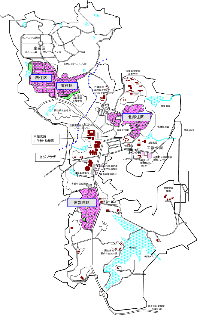 吉備高原都市の概要図です。