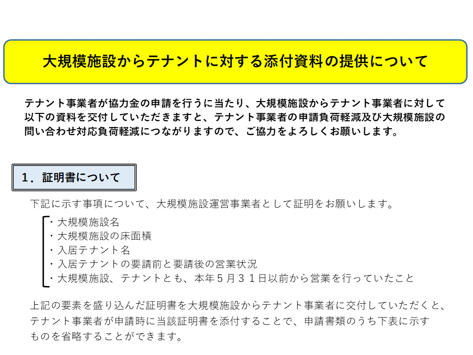 大規模施設からテナントに対する添付資料の提供について