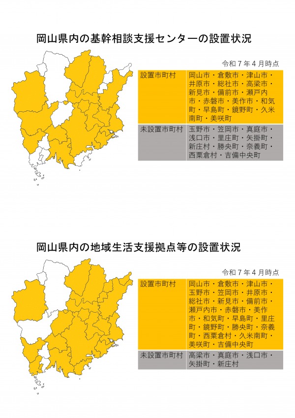 岡山県内の基幹相談支援センター及び地域生活支援拠点等の設置状況