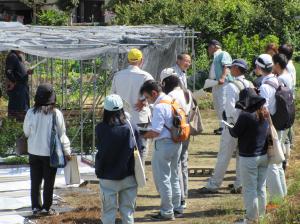 「ピンク中生１号」についての説明を聞く参加者