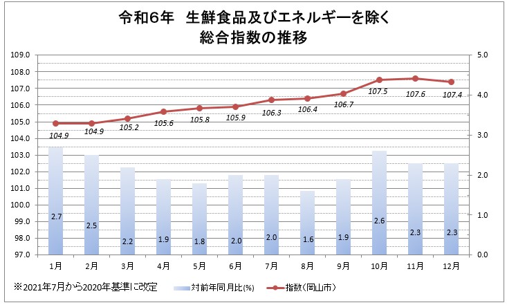 令和６年　生鮮食品及びエネルギーを除く総合指数